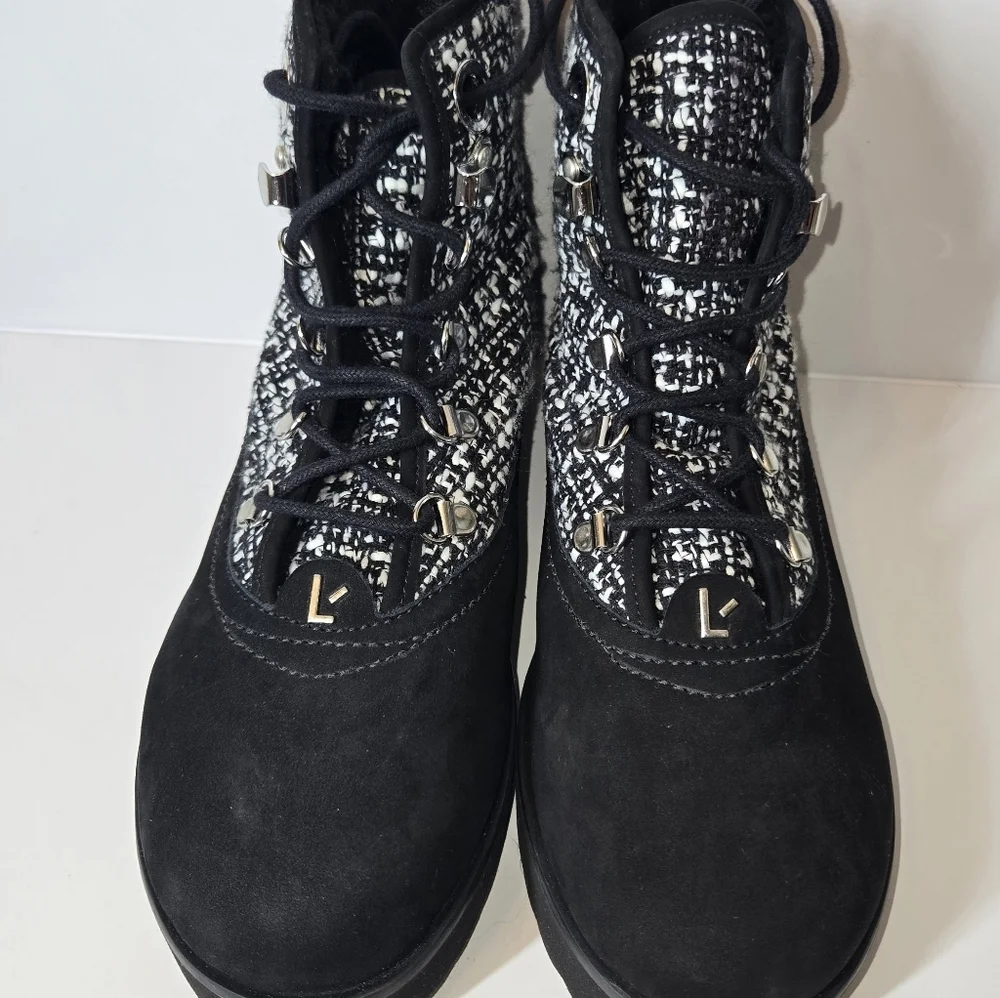 Larroude Vail Black Suede Tweed Ankle Booties Size 6 NWOT Designer